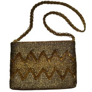 Vintage Magid Beaded Evening Purse w/ a Zigzag Pattern & Braided Shoulder Strap